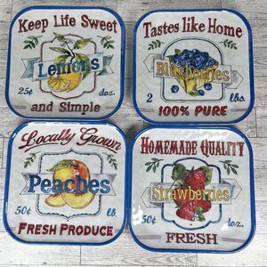 Betsy Cavallo Various Fruit Melamine Salad Plates 8.5” Farmers Market Set If 4